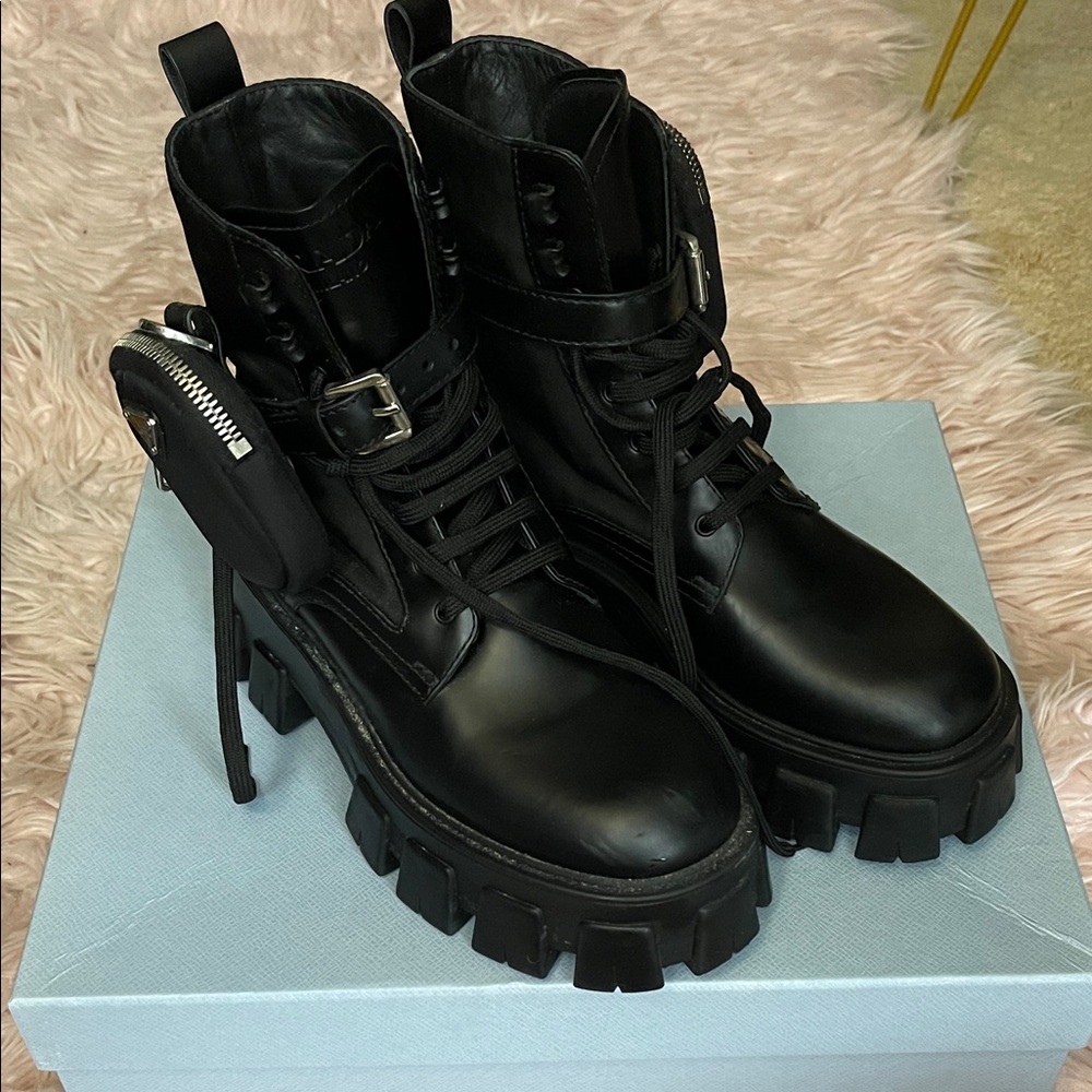 Black Leather Lug-Sole Combat Boots